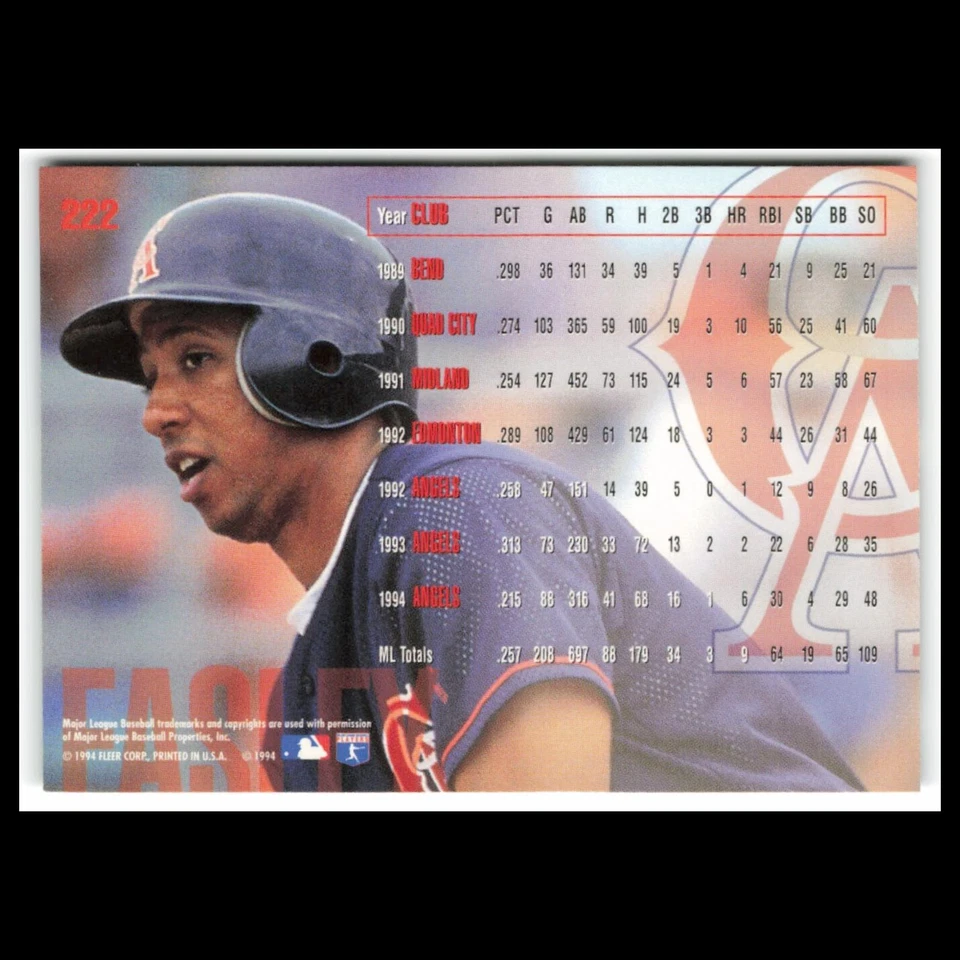 Damion Easley #222 1995 Fleer California Angels Baseball Card MLB NM - Image 2 of 3