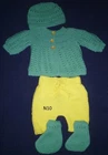 Baby Layette: Hand Knitted Bra, Panties, Hat & Slippers