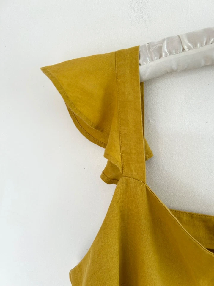 Marks & Spencer Top Women's 100% Linen Yellow Button Frill Shoulder Size 22 - Image 3 of 4