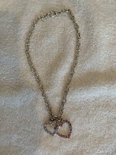 Women's 16' Double Heart Pink  Clear Pendant on Silver Color Chain