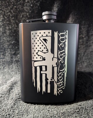 We The People 8oz Laser Engraved Flask   Patriotic Flag & Rifle Design | Blazing