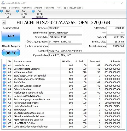 Hitachi HGST Travelstar Z7K320 TCG HTS723232A7A365 320GB 2,5" SATA 7200RPM
