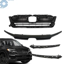 Fit For Honda Pilot 2019-2021 Front Upper Grille Glossy Black W/Trim Assembly