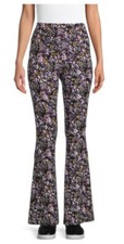 No Boundaries NEW  Juniors stretch knit Flare Pant size M black tiny multi floral