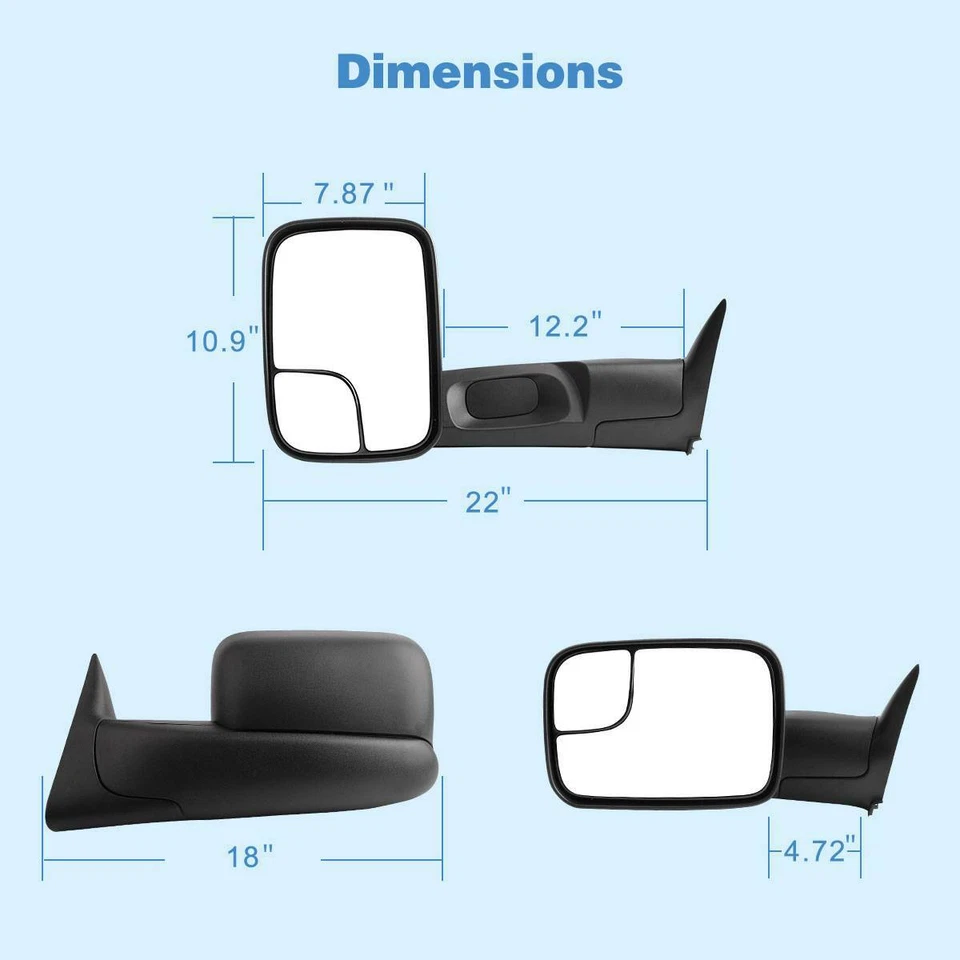 Espejos retrovisores de remolque para 94-97 Dodge RAM 1500 2500 3500 espejo retrovisor ajustable eléctrico abatible Foto 4 de 4