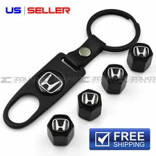 VALVE STEM CAPS + KEYCHAIN WHEEL TIRE BLACK - US SELLER