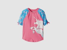  60 Hatley Kids Girl's Pink Unicorn Short Sleeve Rashguard Swim Shirt Size 2