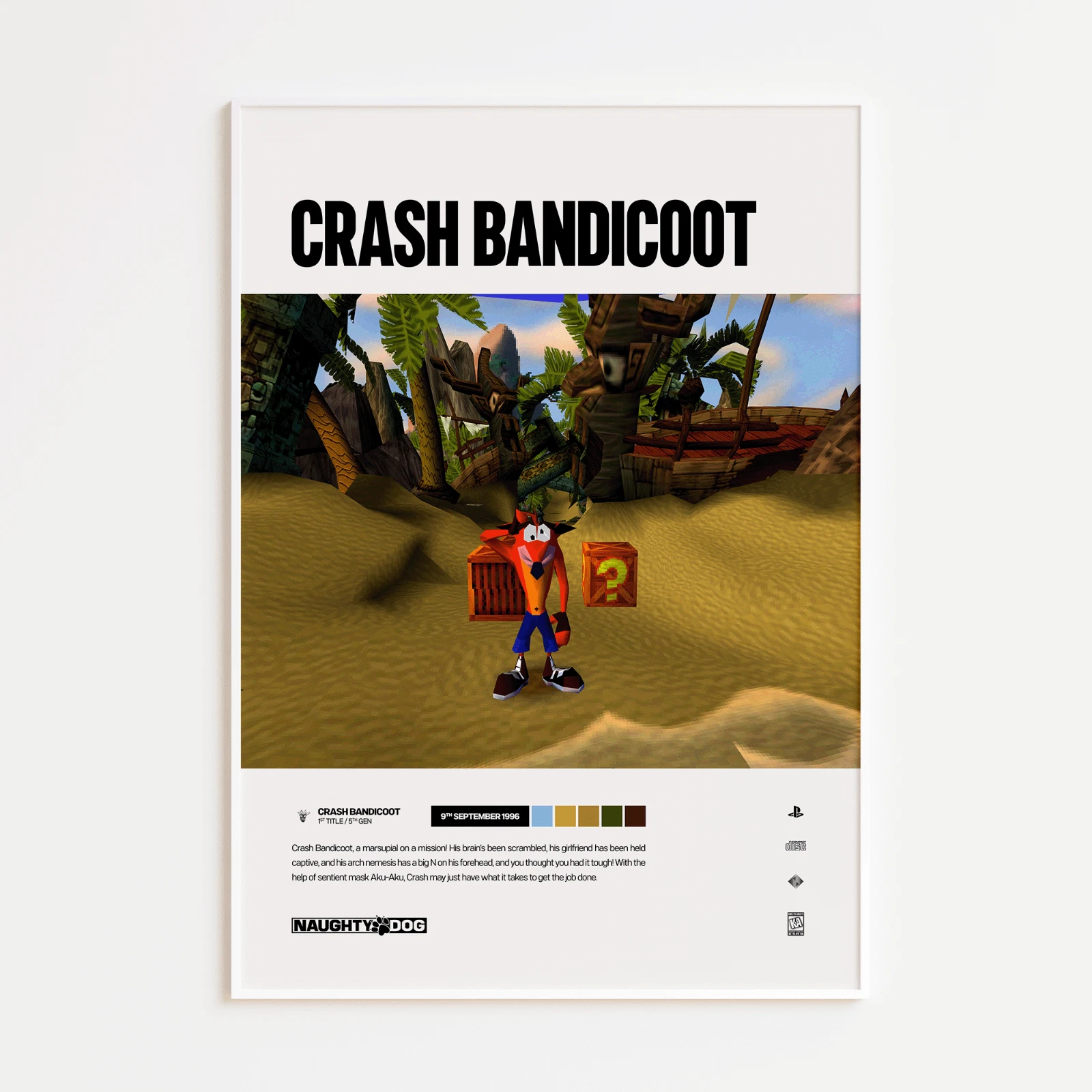 Crash Bandicoot (1996) Video Game Art Vertical Poster