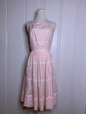 Vintage Minx Modes Dress 1950s Pink Lace Square Neck