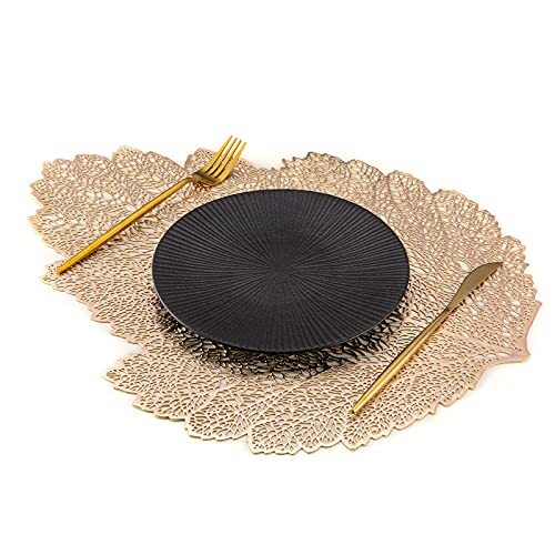 Copper Leaf Placemats For Dinner Table Set Of 4 Metallic Hollow Out