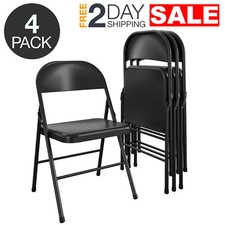 Juego De 4 Sillas Plegables De Acero Negras Portatil Multiples Para Fiestas Set