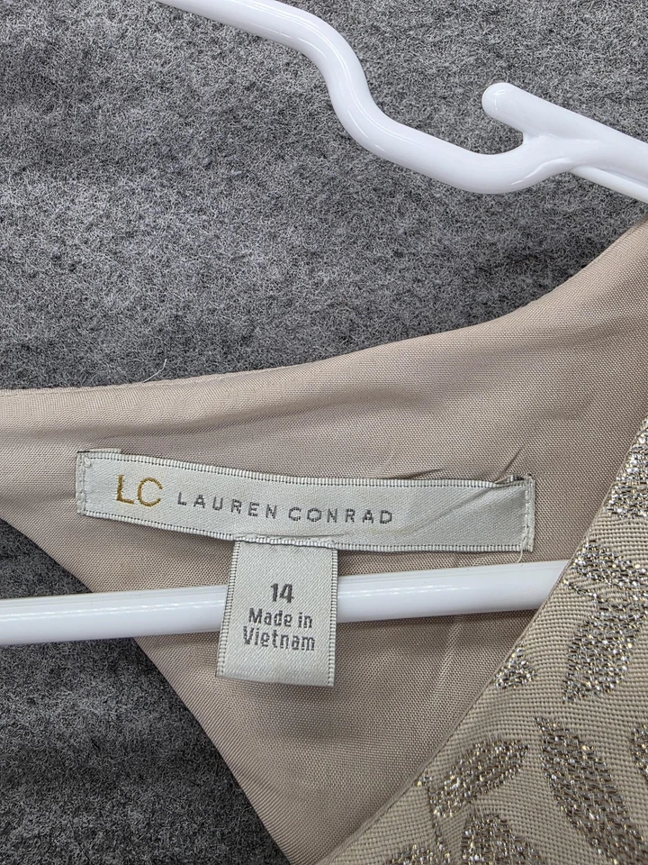 Vestido Lauren Conrad Mujer 14 Dorado Metálico Jacquard Ajuste Acampanado Sin Mangas Fiesta Foto 2 de 4