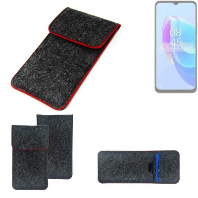 Filz Hülle für Tecno Spark 9 Pro dunkelgrau roter Rand Case Tasche Schutz Hül