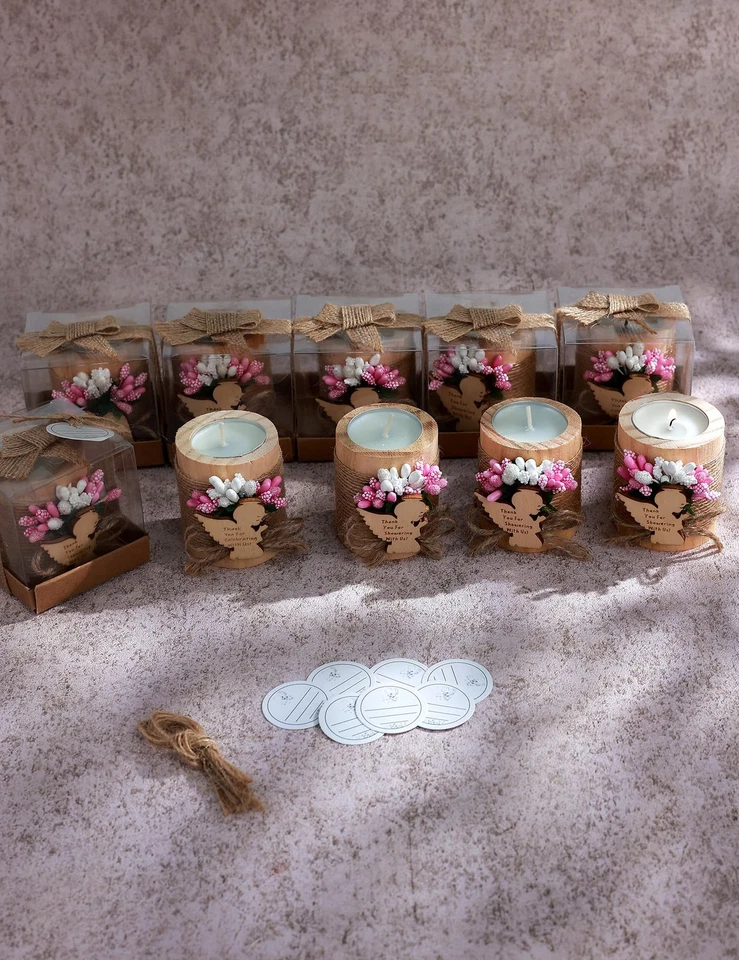 Candelabros de té de madera hechos a mano de 10 piezas, regalo de bautizo, fiesta de cumpleaños para bebés F... Foto 2 de 4