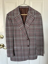 Vintage Plaid Blazer Leisure Sports Jacket 1970s Red Gray Checkered Pattern