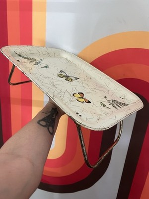 Vintage mid century folding metal lap TV tray atomic butterflies