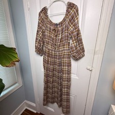 Madewell Plaid Boho Peasant Maxi Dress Womens Small Cotton Modest Flowy