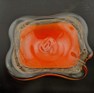 Vintage MCM Murano Italy Glass Art Gold Flakes Aventurine Bowl Ashdish 7.5''