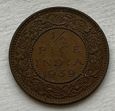 1939 C India-British 1/2 Pice KM# 528