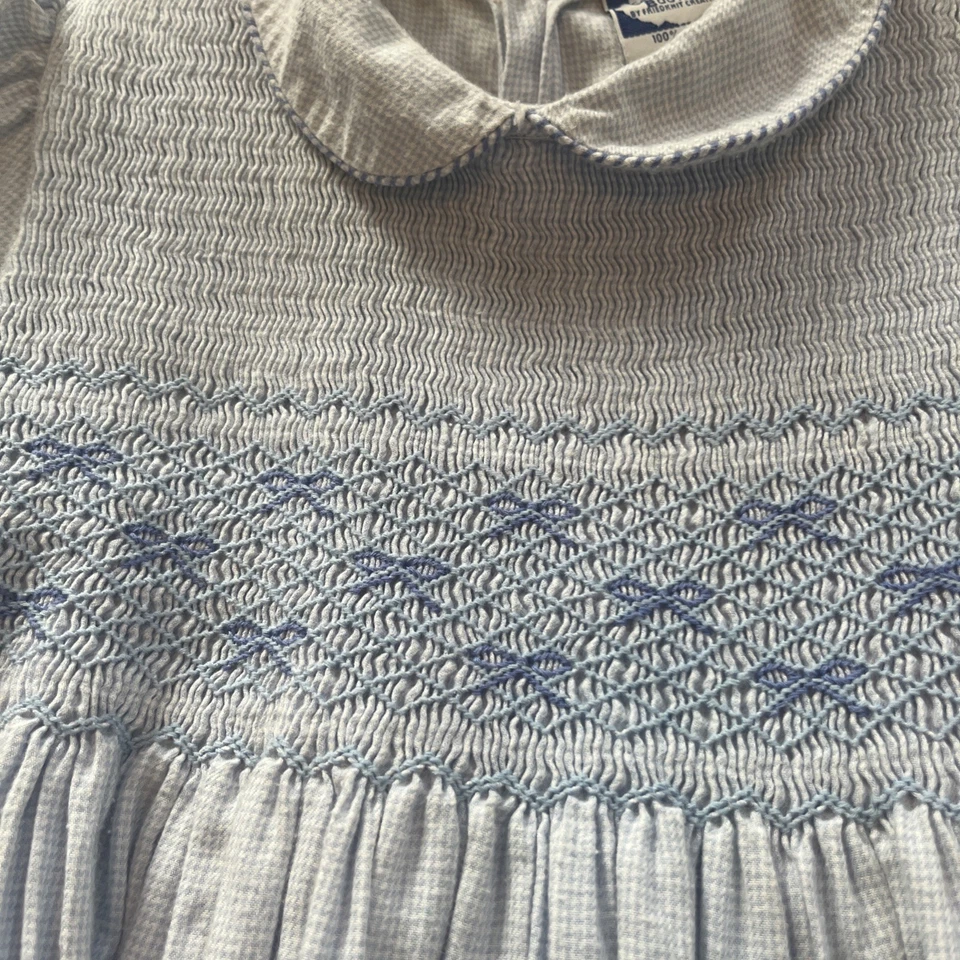 Vestido de Colección Carriage Boutiques Niño Pequeño 4T Azul y Blanco Lazo Cuello Cinta Foto 3 de 4