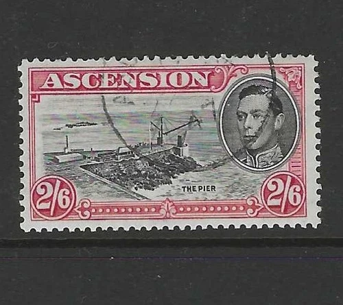 ASCENSION 1944 KGVI 2/6d BLACK & DEEP CARMINE PERF 13 SG45c - CAT £40 GOOD USED