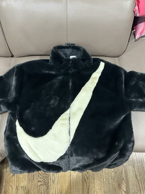 Women Size M-XL Nike Sportswear Black Fossil Faux Fur Full Zip