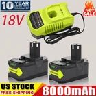 8.0Ah Lithium-Ion Battery 2Pack For Ryobi 18V P108 P107 P103 Cordless Tools