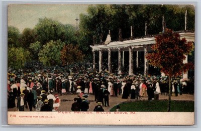 Willow Grove PA Music Pavilion Crowd Illustrated Postcard c1910s