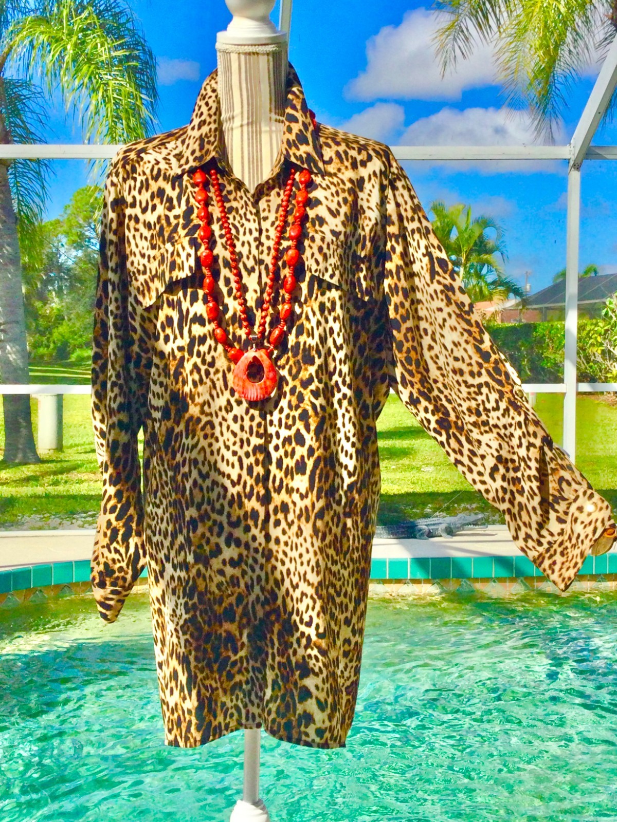 CHICOS Multi Blue,White DRAMATIC Geometric  Dolma… - image 9