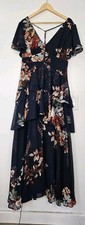 Lulus Midnight Mood Navy Blue Floral Print Tiered Maxi Dress Size XL
