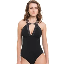 Profile by Gottex Stargazer V Neck Black One-Piece Sz 16