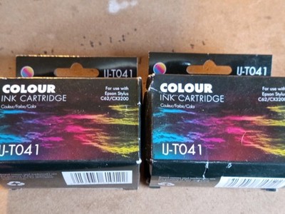 2 Stück Tinte.  T041 passend für Epson Stylus C62 CX3200. Blau/Gelb/Rosa. Schnäppchen