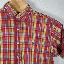 Vintage Polo Ralph Lauren Short Sleeve Button Up Shirt Mens Medium Pink Plaid