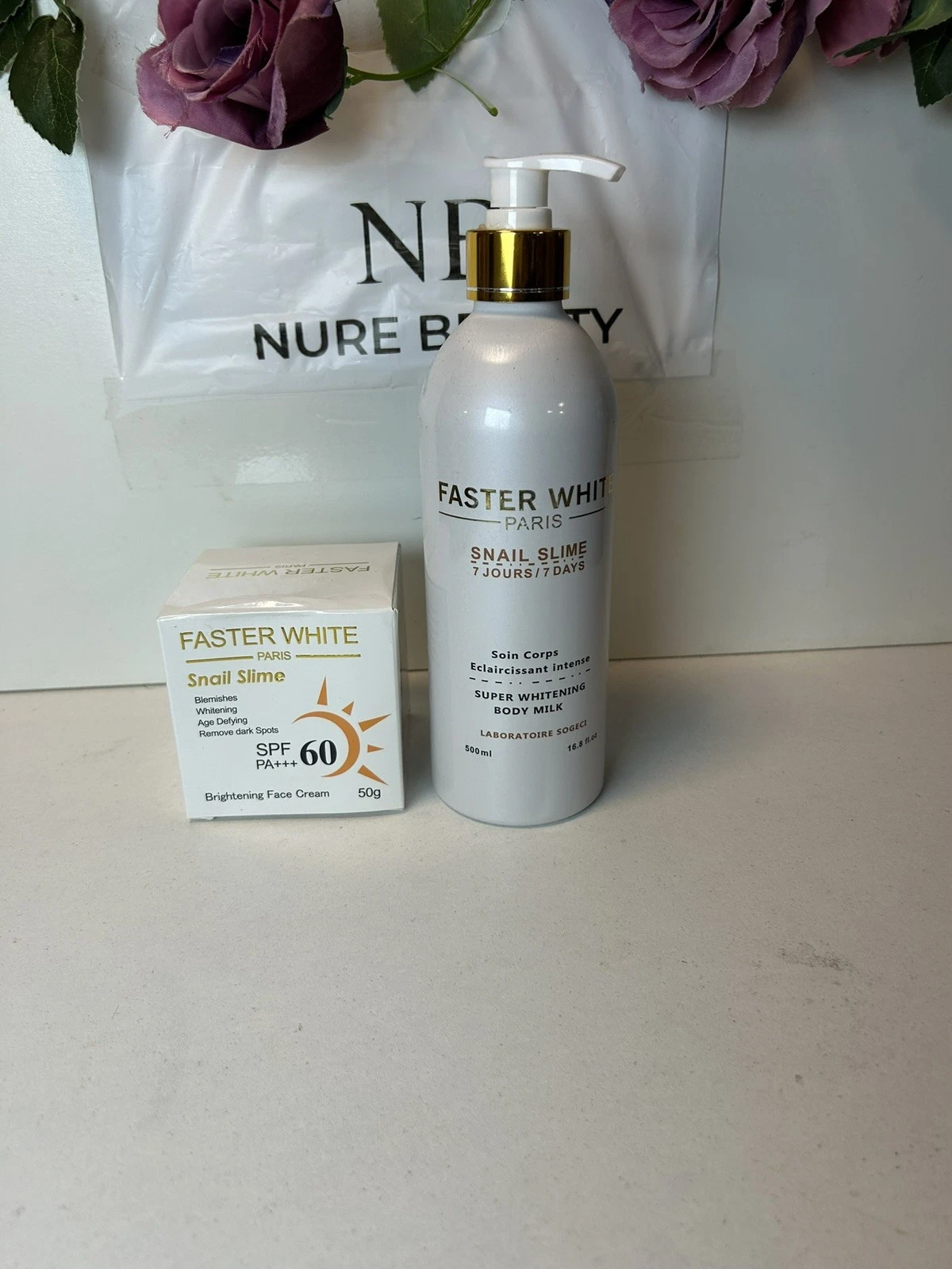 FASTER WHITE Snail Slime Body Milk and Face Cream