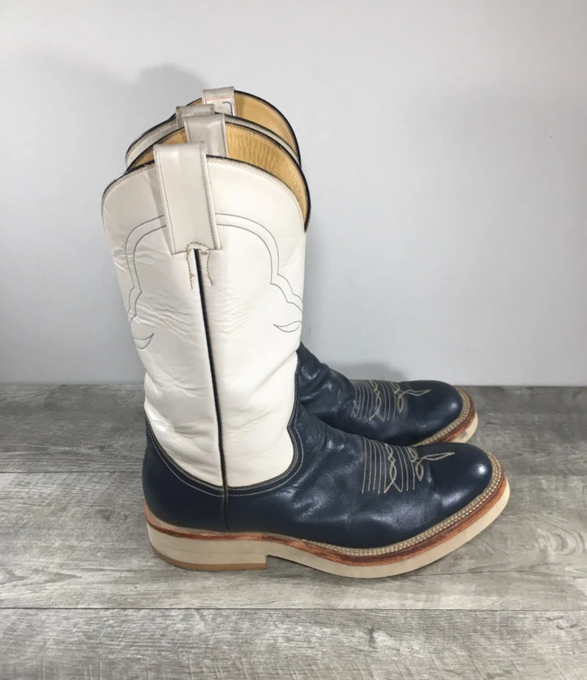 Botas femininas Adam’s Boots Co azul branco crepe roper cowboy faroeste tamanho 8.5 - Imagem 2 de 4