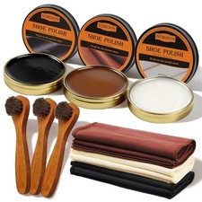 Nuroon 9 Pcs Shoe Polish Kit for Men Women, 3 Pcs Horsehair Shoe Brushes, B...