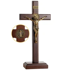 Wooden Crucifix Cross with Detachable Stand 10 Inch Standing Catholic Wooden ...