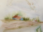 Vintage Hand Painted Artist Signed 1972 Farm Floral Scene Gold Trim Cake  Plate — photo 7