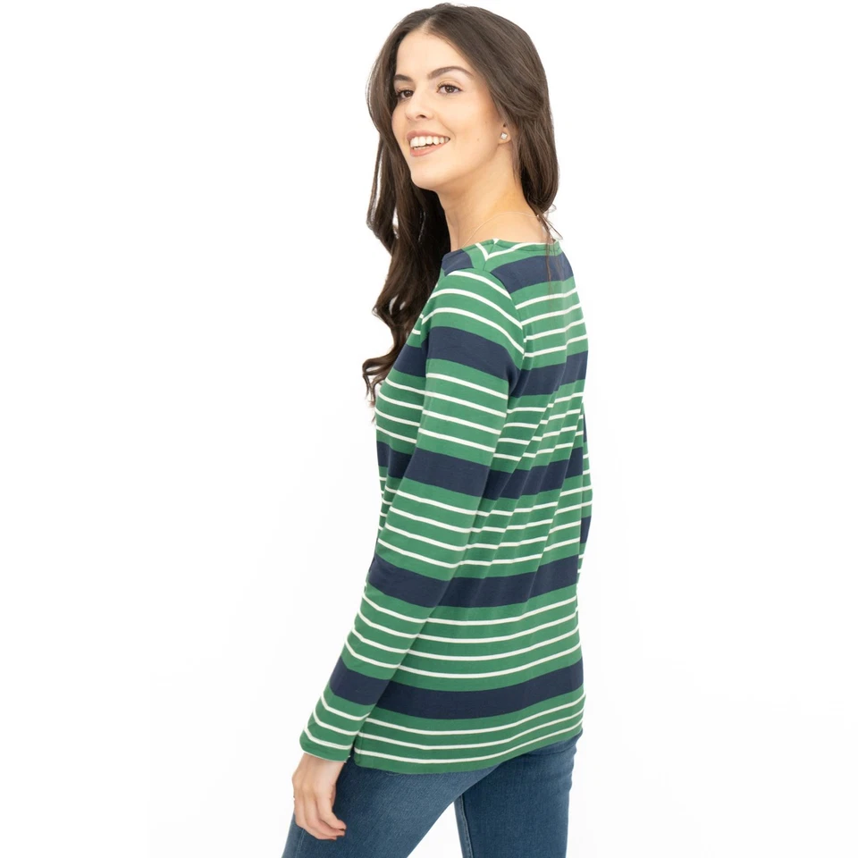Crew Clothing Womens Top Ultimate Breton Stripe Green Cotton Long Sleeve Size 10 - Image 2 of 4