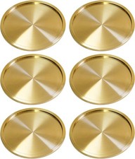 6 Set - 3" Brass Coasters for Drinks - Board Room Bronze Gold Cup Holder - Hi...