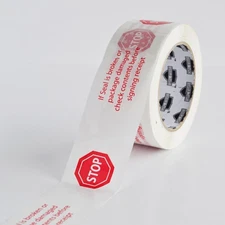 White Stop Sign Printed Packing Tape Carton Sealing 2.0 Mil - 2" x 110 Yards