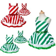 Kids Girls Sequins Dance Tutu Dress Leotard Christmas Mrs Santa Claus Candy Cane