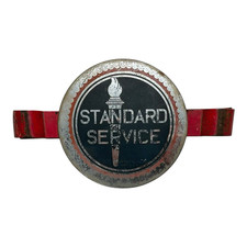 VINTAGE STANDARD OIL COMPANY SERVICE 5" OIL BOTTLE RACK BADGE SIGN METAL