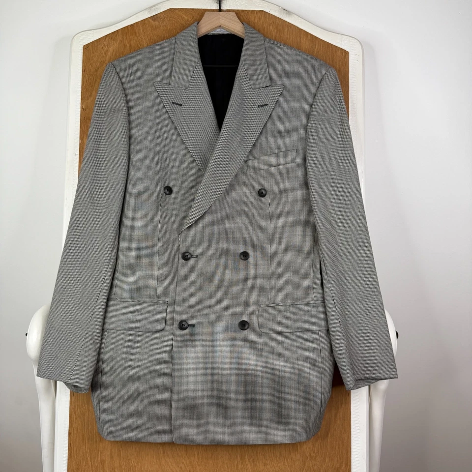 De Colección Traje Bachrach Para Hombres 40L Gris Pata de Gallo Doble Pecho Lana Lona 30x32 Foto 2 de 4