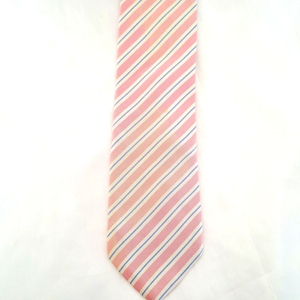 Corbata JZ Richards Para Hombre Estilo Clásico Hecha a Mano en EE. UU. Rosa Azul Blanco Rayas Foto 3 de 4