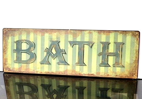 Bath Distressed Appearance Wall or Table Top Decor Metal Plaque Sign - Picture 4 of 7
