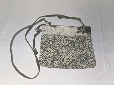 Myra Beige and Black Zip Top Crossbody Bag with Cowhide