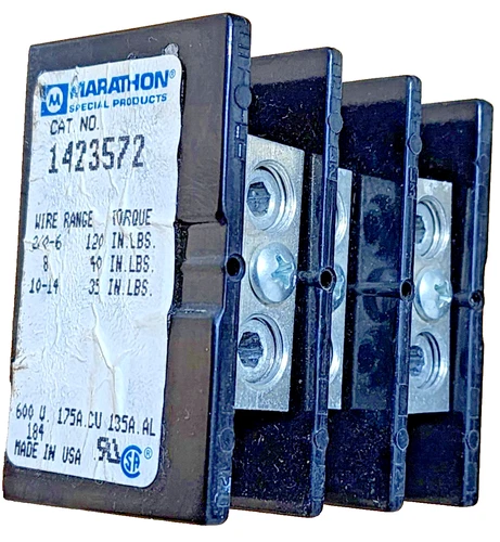 MARATHON 1423572 Panel Mount Barrier Terminal Block 3 Pole, 175 Amp, 600Vac