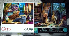 2 CAT Puzzles ~ Ceaco NIGHT SPIRIT Scrying & Buffalo CATS & CANDELABRA ~COMPLETE