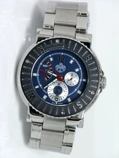 NEW SUG  MULTI FUNCTION STEEL BLUE ANALOG FLYBACK WATCH W/SEIKO QUARTZ MOVEMENT